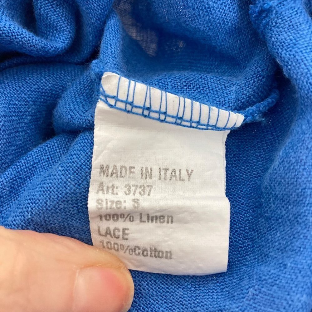 Elena Baldi Blue Linen Dress Small Womens Shift Sleeveless Beachy Made in Italy - Picture 5 of 8